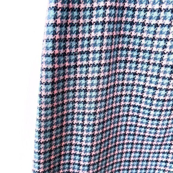 Vintage Aston Made in Scotland 100% Pure Wool Pink Blue Midi Skirt Small - Picture 3 of 9